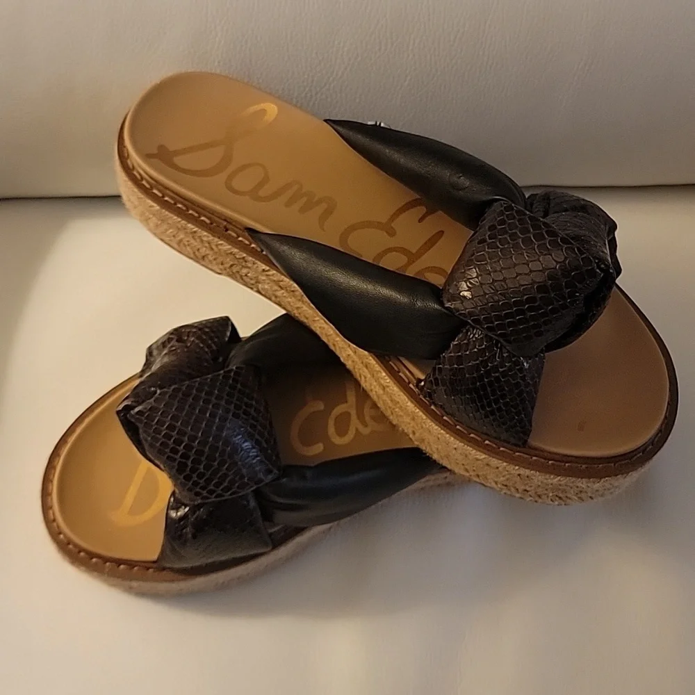 Sam Edelman Black and Brown Platform Slide Sandals